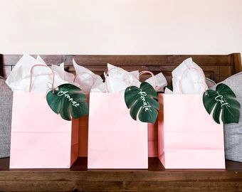 Tropical Bachelorette Party Decorations, Leaf Name Tags, Bach Gifts, Boat Bachelorette, Tropical Bridal Party, Bach Gift, Cabo Bachelorette, Leaves Name, Tropical Bachelorette Party