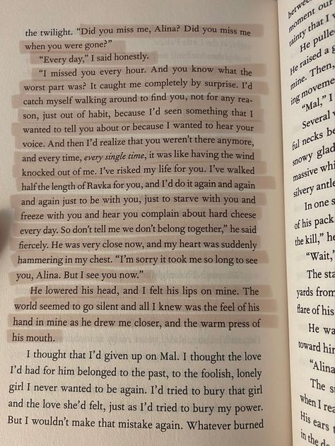 Alina And Mal Quotes, Mal Alina, Alina And Mal, Pretty Book Quotes, Mal And Alina, Romantic Book Scenes, Alina Starkov, Book Scenes, Do You Miss Me