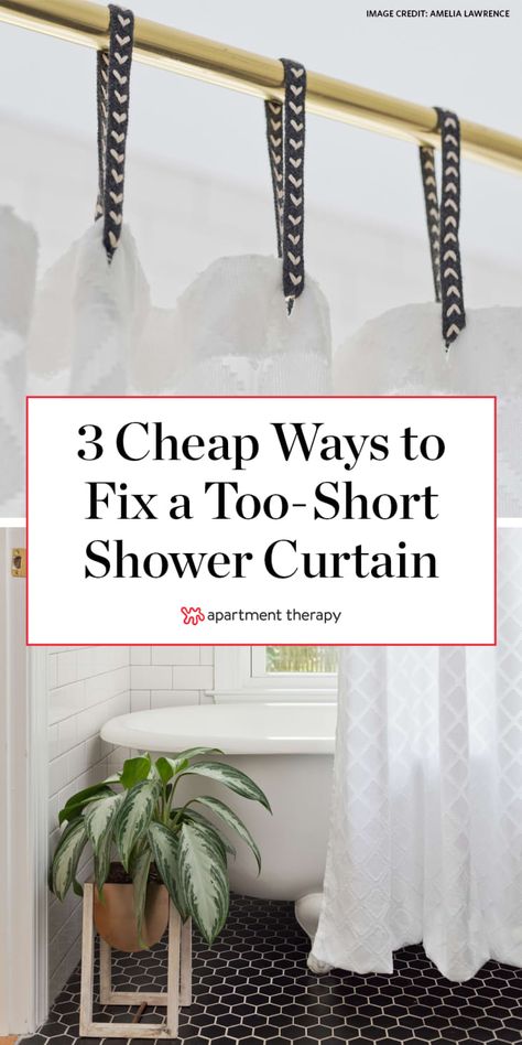 Cheap Hacks, Short Shower, Double Shower Curtain, Curtain Alternatives, Diy Shower Curtain, Extra Long Shower Curtain, Long Shower Curtains, Simple Bathroom Decor, Plastic Shower Curtain