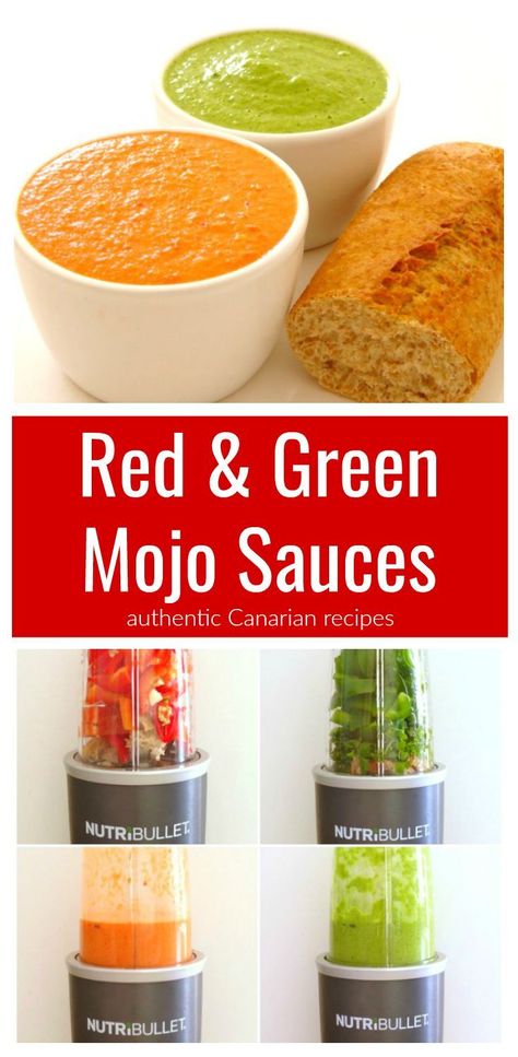 This recipe shows you how to make amazing Canarian mojo sauces just like they have in the Canary Islands! The red mojo sauce is hot and spicy, and the green mojo sauce is smooth and cool. #Food #Recipe #Healthy #Travel #CanaryIslands #Mojo #Tenerife #GranCanaria #Fuerteventura #Lanzarote #LaPalma #ElHierro #Spain #SpanishFood #CanarianFood #SpanishRecipe #CanarianRecipe #MojoRecipe #HealthyRecipe #HealthyFood #CleanEating #Vegan #GlutenFree #GF #Vegetarian Canarian Islands Food, Red Mojo Sauce Recipe, Mojo Sauce Recipe, Mojo Sauce, Potato Sauce, Vegan Sauce Recipes, Hot And Spicy, Vegan Sauces, Cuban Recipes