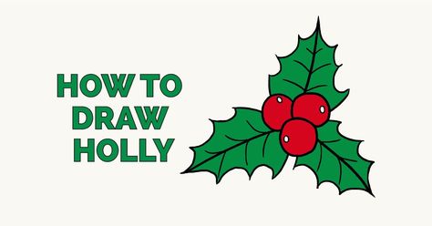 How to Draw Holly. Easy to Draw Art Project for Kids. See the Full Drawing Tutorial on https://easydrawingguides.com/how-to-draw-holly/ . #Holly #HowToDraw #Christmas #Winter Draw Holly Leaves, Bush Drawing, Winter Drawings, Blending Colored Pencils, Flower Drawing Tutorials, Easy Drawing Tutorial, Christmas Arts And Crafts, Holly Leaves, Drawing Tutorial Easy