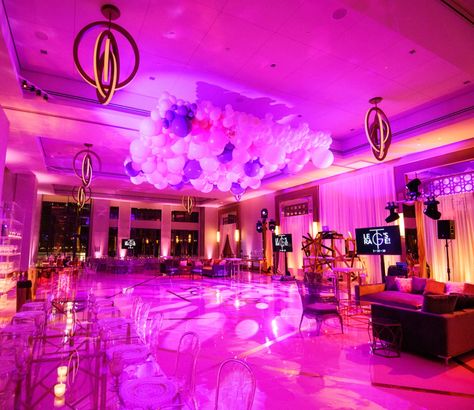 Hot Pink Decor, Pink Lighting, Hot Pink Birthday, Sweet 16 Party Decorations, Pink Sweet 16, Birthday Venues, Pink Quince, Surprise Dance, Bat Mitzvah Party