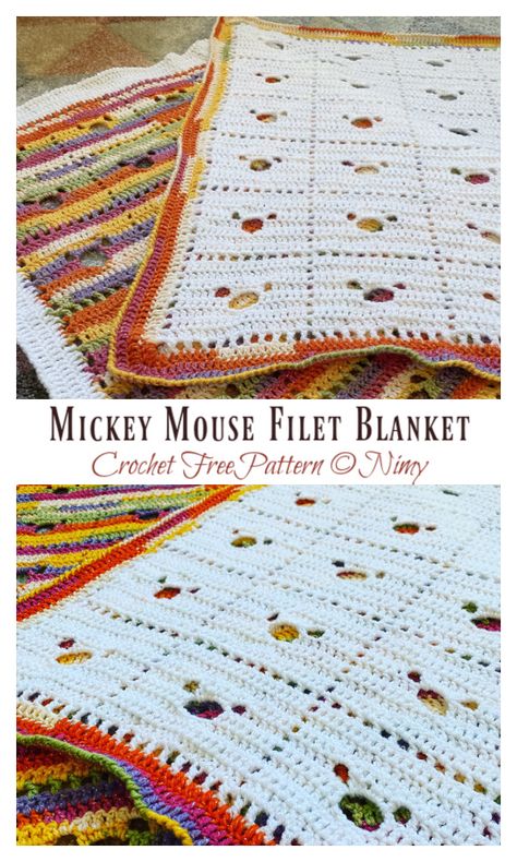 Mickey Mouse Filet Blanket Crochet Free Pattern - Crochet & Knitting Mickey Mouse Blanket, Crochet Mickey Mouse, Granny Square Pattern Free, Disney Crochet, Mickey Mouse Images, Pram Blanket, Crochet Patterns Free Blanket, Square Crochet, Granny Squares Pattern