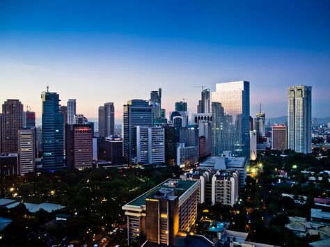 Manila, Philippines Skyline at dusk -a small part of a HUGE city! <3 Philippines Cities, Philippines Beaches, Makati City, Exotic Beaches, Enjoy The Sunshine, Manila Philippines, Philippines Travel, Beautiful Places To Travel, Summer Months