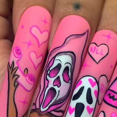 Ghost Face Valentines Day Nails, Scream Valentine Nails, Ghost Face Valentines Day, Scream Valentine, Matte Top Coat, Liner Brush, Ghost Faces, Valentine's Day Nails, Valentines Nails