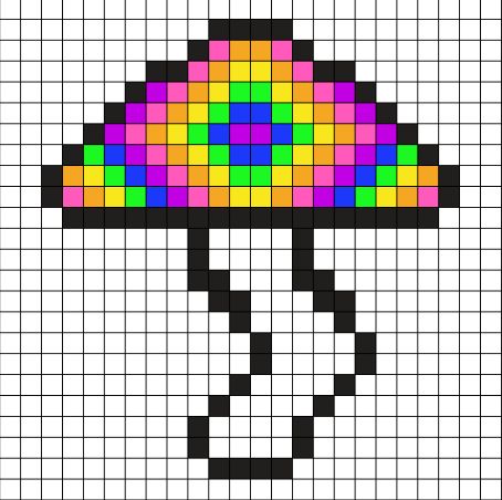 Cute Tiny Pixel Art, Trippy Pixel Art Grid, Trippy Pixel Art, Emo Pixel Art, Trippy Perler Bead Patterns, Pixel Art Mushroom, Mushroom Pixel Art, Trippy Mushroom, Modele Pixel Art