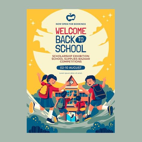 Vertical poster template for back to sch... | Premium Vector #Freepik #vector #back-school-poster #school-poster #school-flyer #back-school-flyer School Event Poster, School Poster Design, High School Posters, Back To School Poster, Camp Flyer, Poster School, Professional Poster, Class Poster, School Flyer