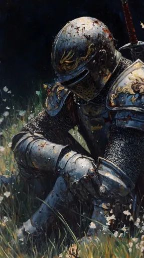 ↑↑↑ Larger size on website 🔸 A lone knight in full armor sits in a field of tall grass and white wildflowers. The armor is worn a White Wildflowers, Field Of Flowers, Deep Thought, Flower Field, Wild Flowers, Concept Art, Flowers, Pins, Quick Saves