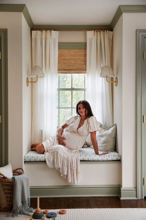 Nursery Blinds, Erin Foster, Nursery Layout, Tiny Nursery, Sage Green Paint, Sarah Sherman, Bunk Beds Built In, Dream Nursery, Design Tricks