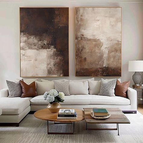 Chocolate Living Room Ideas, Colorful Painting Ideas, Living Room Courtyard, Painting Ideas Wall, Painting Set Of 2, Wabi Sabi Painting, Brown Minimalist, Canvas Painting Abstract, Black Wall Decor