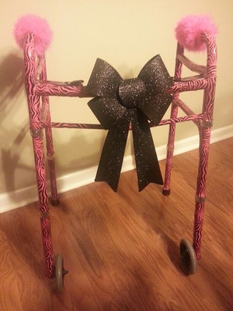 Decorated a handicap walker as a retirement gift. Used duct tape and ribbon! Decorated Walkers Ideas, Walker Decorations Diy, Walker Decorations, Walker Decorations Decorating Ideas, Wheelchair Decor, Wheelchair Decorations, Cheap Birthday Decorations, Wheelchair Costumes, Construction Theme Birthday Party