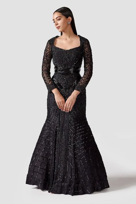 Black Organza Fish Cut Bead Sequined and Embroidered Gown Fish Cut Gown, Fish Cut, Net Gowns, Best Gowns, Organza Embroidery, Gown For Women, Party Wear Indian Dresses, Ladies Gown, Sequin Gown