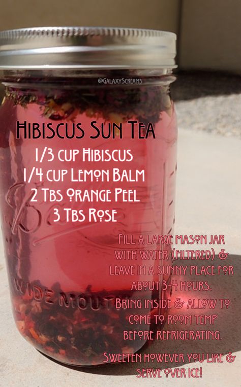 With sun tea being a huge summertime staple, thought I'd share for anyone looking for a tastier option! Hibiscus Sun Tea, Tea Blends Recipes, Tea Drink Recipes, Herbal Remedies Recipes, Sun Tea, Drink Recipes Nonalcoholic, Herbal Teas Recipes, Herbal Drinks, Herbal Recipes