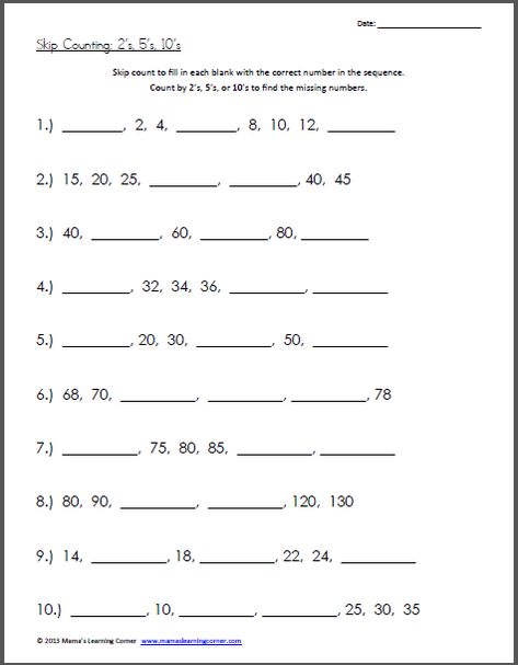 Practice Skip Counting 2's, 5's, and 10's with this fill-in-the-blank worksheet Counting In 2s 5s 10s Worksheets, Count In 2s 5s 10s, 2nd Grade Skip Counting, Teaching Skip Counting 2nd Grade, Skip Counting Worksheets Grade 1, Skip Counting Worksheets 2nd Grade, Counting By 2's 5's And 10's, Counting In 2s 5s 10s, Skip Counting Worksheets