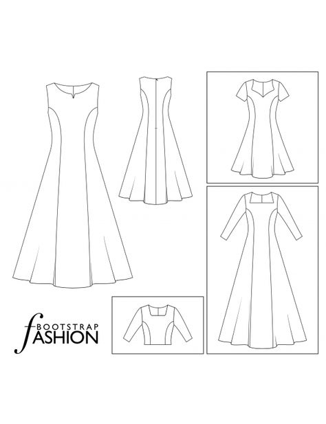 Princess Line Dress sewing Patterns.Custom Fit. Illustrated Sewing Instructions. BOOTSTRAPFASHION | BootstrapFashion Patterns Flared Dress Pattern, Free A Line Dress Pattern Women, A Line Dress Illustration, Princess Dress Sewing Patterns, Princess Line Dress Pattern, Princess Cut Dress Pattern, Princess Seam Dress Pattern, Panel Dress Pattern, Patterns For Dresses