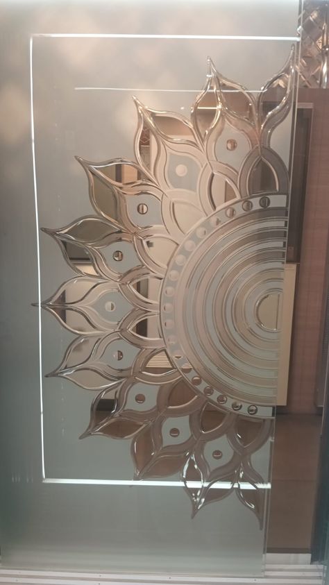 Glass Design For Mandir, Frosted Glass Design For Mandir, Glass Door Coverings, Main Door Design Photos, Mandir Designs, Puja Ghar, Jali Design, Glass Etching Designs, Window Glass Design