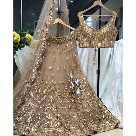 BEAUTIFUL MIRROR WORK CHAMPAGNE GOLD INDIAN PUNJABI LENGHA Champagne Lengha, Mirror Work On Blouse, Mirror Work Lengha, Punjabi Lengha, Gold Lengha, Work On Blouse, Full Mirror, Net Skirt, Beautiful Mirror