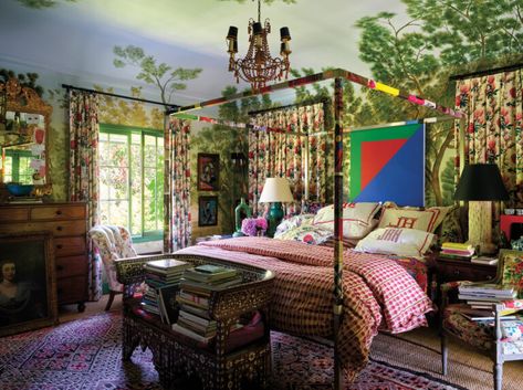 Inside The Home Of L.A.'s No.1 Libertine | C Magazine® Ikea Units, Yellow Dining Room, Scenic Wallpaper, Four Poster Bed, Boho Chic Bedroom, Four Poster, Table Top Design, Flower Gardens, Paris Apartments