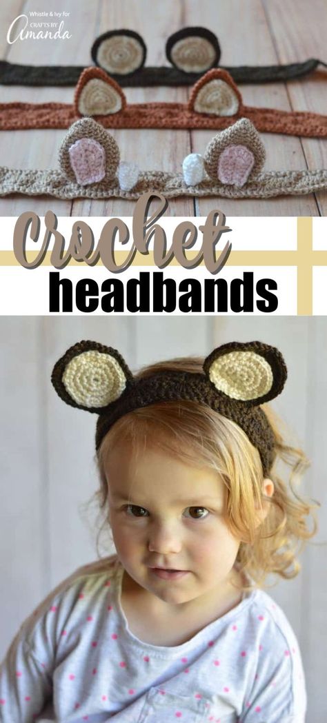 Crochet Animal Ears, Crochet Headband Pattern Free, Crochet Costumes, Crochet Deer, Crochet Monkey, Crochet Headbands, Crochet Headband Pattern, Crochet Mouse, Crochet Teddy Bear