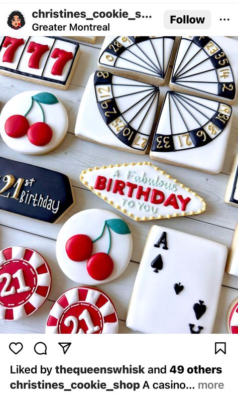 Casino Themed Cookies, Casino Cookies Decorated, Casino Night Party Outfit, Bond Theme Party, Senior Tea, Night Party Outfit, James Bond Theme Party, Casino Birthday Party, Boyfriend Scrapbook