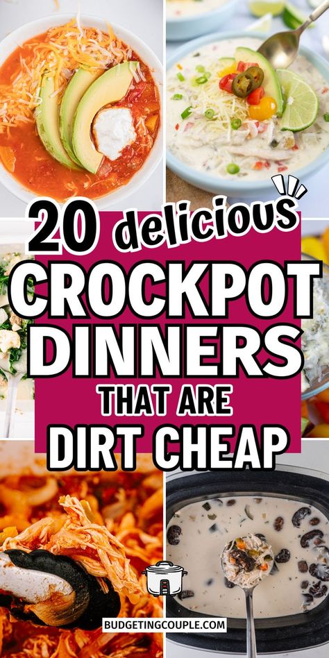 Cheap Crockpot Dinner Recipes: quick high protein dinner easy recipe, all in 1 crockpot meals, easy meals for family on a budget Quick Cheap Dinners, Low Carb Slow Cooker Recipes, Easy Comfort Food Dinners, Cheap Family Meals, Slow Cooker Dinner Recipes, Slow Cooker Meals, Crockpot Dinners, Cheap Healthy, Crockpot Soup Recipes