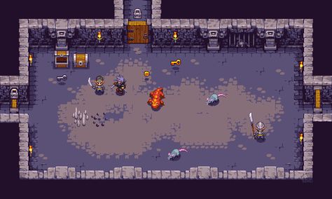 Roguelike Dungeon by iSohei on DeviantArt Dungeon Level Design, Top Down Rpg Pixel Art, Roguelike Pixel Art, Pixel Top Down, Top Down Game Art, Top Down Dungeon, Dungeon Pixel Art, Pixel Art Dungeon, Pixel Tileset