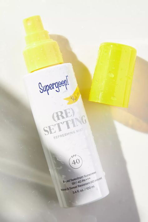 Supergoop! SPF 40 Defense Refresh (Re)setting Mist | Anthropologie Setting Mist, Suncare, Body Sunscreen, Oily Skin Care, Broad Spectrum Sunscreen, Spf Sunscreen, Daily Moisturizer, Beauty Wellness, Setting Spray