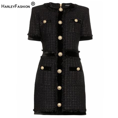 Haute Couture Style, High Fashion Dresses, Tweed Dress, Patchwork Dress, Knit Mini Dress, Wool Dress, Plaid Dress, Mode Outfits, Stylish Dresses