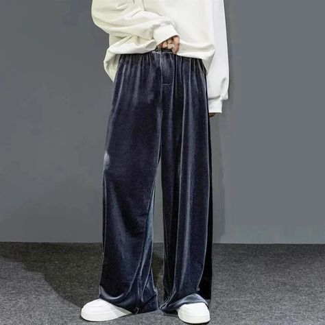 Aonga High Street Casual Sweatpants Men's Gold Velvet Wide-leg Pants Spring Fall Clothes Large Size Trendy Loose Y2k Glossy Long Pants Wide Leg Pants Style, Casual Pants Style, Casual Sweatpants, Goth Women, Style Wide Leg Pants, Gold Velvet, Sweatshirts Pattern, Pants Style, Velvet Pants