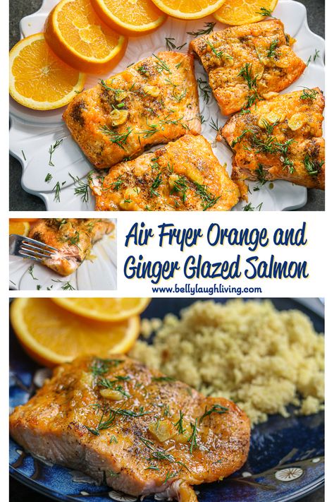 Orange Glazed Salmon Air Fryer, Salmon Recipes Baked Air Fryer, Fish Marinades, Orange Ginger Salmon, Orange Salmon Recipes, Ginger Glazed Salmon, Salmon Marinade Recipes, Orange Glazed Salmon, Maple Glazed Salmon