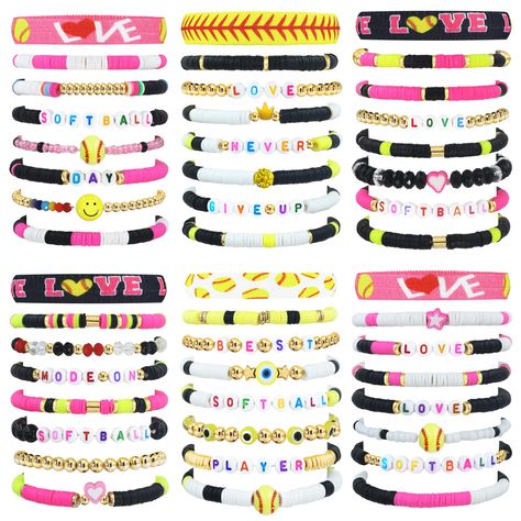 PRICES MAY VARY. Sports Charm bracelets: You will receive 6 sets of 48 sports bracelets, different styles, you choose a different style to wear every day, very beautiful and special Special color matching: The sports bracelet has three colors of black, yellow and rose red, rich in color, highlighting the team style The right size: With a circumference of about 6.27 inches (15.93 cm), this sports charm bracelet fits most people's wrist size, and the 2.7-inch diameter elastic beaded chain is easy Adjustable Multicolor Sporty Bracelets, Sports Party Favors, Sports Jewelry, Sports Bracelet, Sports Party, Sports Day, Bracelets Jewelry, Sports Gifts, Adjustable Bracelet