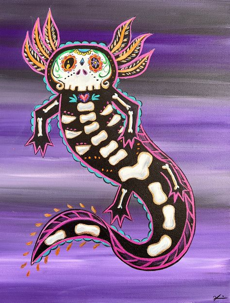 Excited to share this item from my #etsy shop: Sugar skull Axolotl#axolotl#axolotlsugarskull#sugarskull Sugar Skull Art Painting, Axolotl Art, Unicorn Spit, Art 2023, Day Of The Dead Skull, Aztec Art, Skull Painting, Sugar Skull Art, Horse Drawings