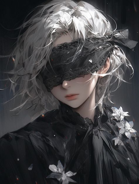 Anime Blindfold, Discord Profile Banner, Avatar Background, Profile Banner, Background Gradient, Discord Profile, Dark Clothes, Silver Grey Hair, Animation Art Character Design