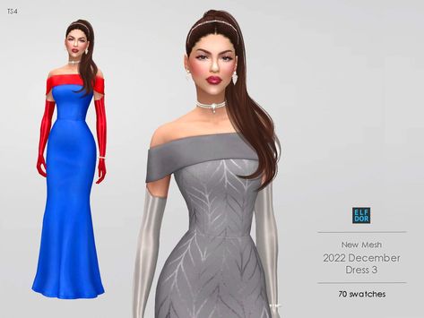 Holiday Dress 3 - ELFDOR Elfdor Sims 4 Cc, Sims 4 Royal Winter Cc, Sims 4 Royal Gowns Cc, Sims 4 Padme Amidala Cc, Elsa Sims 4 Cc, Sifix's Dress Sims 4, Maxis Match, Holiday Dresses, Sims 4 Custom Content