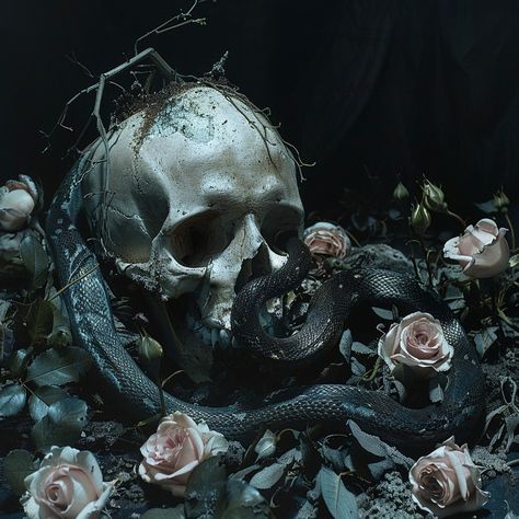 In the shadows of forgotten tales, where roses wither and serpents prevail. 🥀🐍 #MysteryAndMacabre #SkullAndSerpent #BeautyInDarkness #NoirNaturals #DarkArtistry #ThornsAndBones #VelvetDarkness #FloralFade #SerpentineSpell #HauntinglyBeautiful #CrypticCharm #GothicGarden #EternalEmbrace #ShadowAndSoul #PetalsAndSkulls #RoseRequiem #DarkElegance #VenomAndVanity #BewitchingBloom #GothicRomance #TimelessTales #FadedFlorals #NatureNocturne #WhispersInTheDark #ElegyOfEden #NocturneNaturals #Witheri... Wither Rose Aesthetic, Withered Rose Aesthetic, Hamlet Moodboard, Book Cover Art Ideas, Skull Reference, Whispers In The Dark, Rose Aesthetic, Gothic Garden, Occult Art