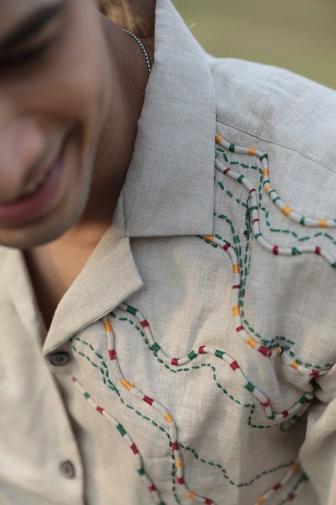 Crafted with exquisite hand embroidery, our linen shirts blend elegance with comfort. Get yours now and enjoy a special 5% off! 🌟✨ Shop Now: 🌐: https://seasonearth.in/collections/hand-embroidered-shirts/products/shirt-13 #HandEmbroidered #LinenElegance #SeasonEarth #seasonearth #everydaypassion #linenlove #menswear #linen #linenclothing #linenshirt #linencollection #linenoutfit #linenfabrics #newcollection Shirt Models For Men, Party Wear Men, Embroidered Linen Shirt, Dapper Man, Hand Embroidery Patterns Free, Fancy Shirt, Embroidered Shirts, Fashion Tumblr, Fashion Modest