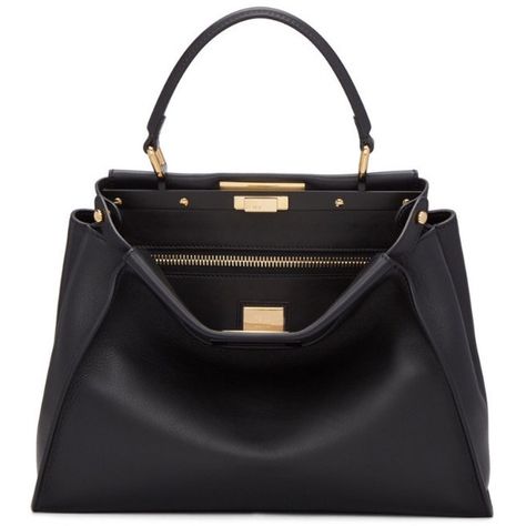 Fendi Peekaboo Medium in Black found on Polyvore featuring bags, handbags, kiss-lock handbags, lock bag, fendi handbags, locking purse and structured handbags Fendi Peekaboo Medium, Fendi Purse, Leather Handbags Handmade, Fendi Handbag, Fendi Handbags, Studded Purse, Fendi Peekaboo, Compact Bag, Fendi Logo