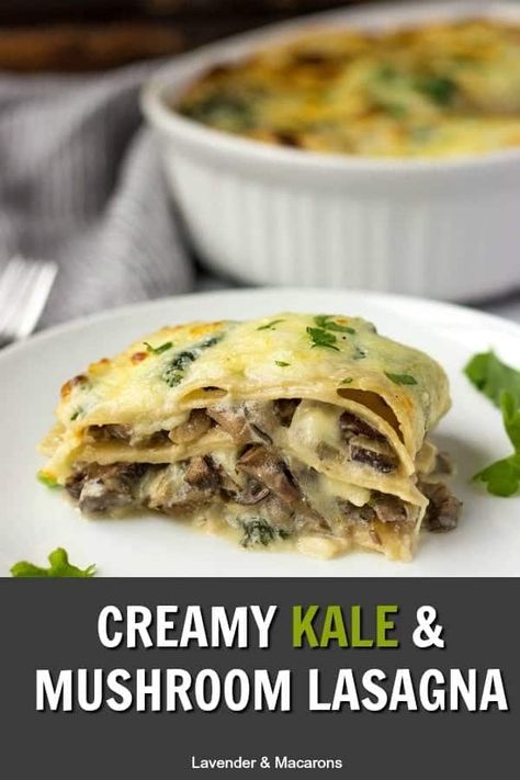 Add eggplant and make spinach noodles Kale Lasagna Recipe, Cabin Meals, Kale Lasagna, Mushroom Lasagna Recipe, Kale And Mushroom, Creamy Kale, Recipe Kale, Recipe Lasagna, Pescatarian Meals