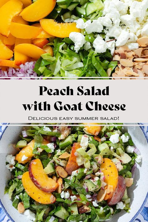 Peach Salad with Goat Cheese Peach And Goat Cheese, Watermelon Jalapeno Margarita, Cucumber Goat Cheese, Salad With Goat Cheese, Salads Recipes, Breakfast Appetizers, Baked Peach, Peach Salad, Veggie Wraps