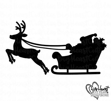 Christmas Sleigh Svgsanta With Reindeer Svgsantas Sleigh - Etsy Hungary Christmas Mural, Santa Sleigh Silhouette, Santa With Reindeer, Reindeer Silhouette, Reindeer Svg, Laser Design, Santa Claus Reindeer, Silhouette Christmas, Christmas Sleigh