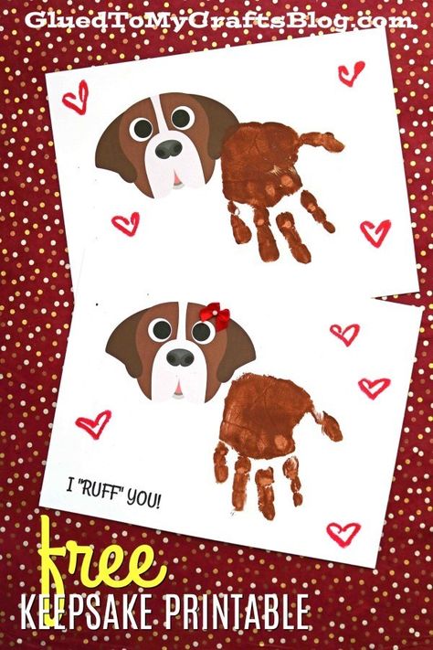 Mother's Day Handprint Dog – I “RUFF” You Keepsake Printable - Kid Craft Idea - Handmade Gift Tutorial Handprint Dog, Mothers Day Cards Handmade Kids, Keepsake Printable, Handprint Cards, Mothers Day Cards Handmade, Puppy Crafts, Dog Keepsake, Baby Handprint, Valentine's Day Crafts For Kids