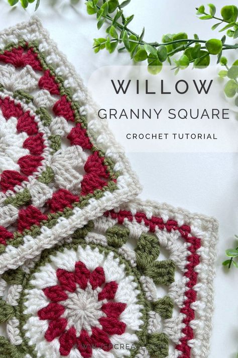 Willow Granny Square Scrapghan Crochet Granny Squares, Crochet Mosaic Granny Squares, Winter Granny Square Pattern, Christmas Crochet Blanket Granny Squares, Nordic Granny Square, Large Granny Squares Pattern Free, Large Granny Square Blanket Pattern, Winter Granny Square Crochet, Crochet Aphgan Patterns