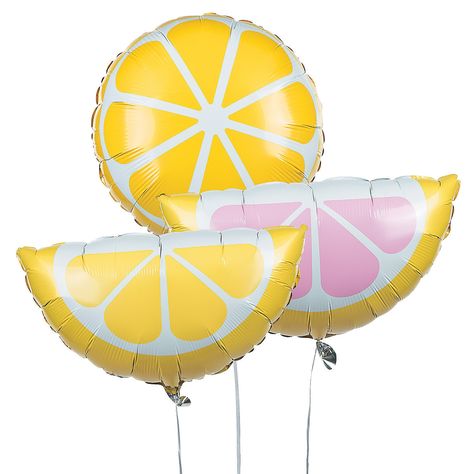 Lemonade Party Mylar Balloons - OrientalTrading.com Tutti Fruity Party, Lemonade Stand Birthday, Lemonade Stand Party, Lemon Themed Party, Kids Lemonade, Birthday Festivities, Lemon Themed Bridal Shower, Lemonade Birthday, Deco Fruit