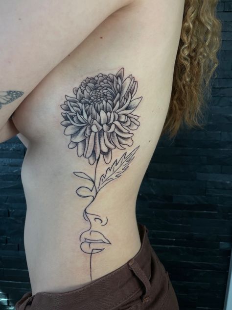 Chrysanthemum Rib Tattoo, Chrysanthemum Flower, Face Tattoo, Rib Tattoo, Geometric Tattoo, Flower Tattoo, Tatting, Tattoos