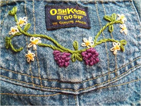 Embroidered Overalls, Bullion Stitch, Diy Hand Embroidery, Gifts From The Heart, Clothing Embroidery, Clothes Embroidery Diy, Denim Embroidery, Pola Sulam, Embroidery On Clothes