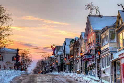 Maine street Bar harbor Maine winter by Nate Parker Photography, via Flickr Maine Winter, Bar Harbor Maine, Ice Climbing, Winter Getaway, Country Scenes, Beautiful Sites, Acadia National Park, Mountain Resort, Winter Time