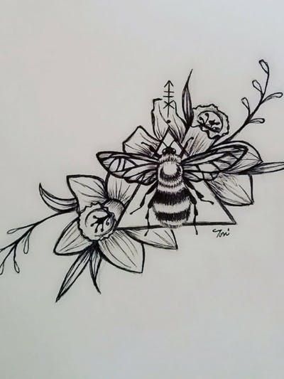 Bee And Flower Tattoo, Daffodil Tattoo, Candle Tattoo, 4 Tattoo, Bee Tattoo, Bee On Flower, Dream Tattoos, Little Tattoos, Bee Design