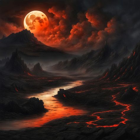 Desolate Landscape Fantasy Art, Desolate Landscape, Everything All At Once, Fantasy World Map, My Fantasy World, Lava Flow, Dark Clouds, Reference Poses, Drawing Reference Poses