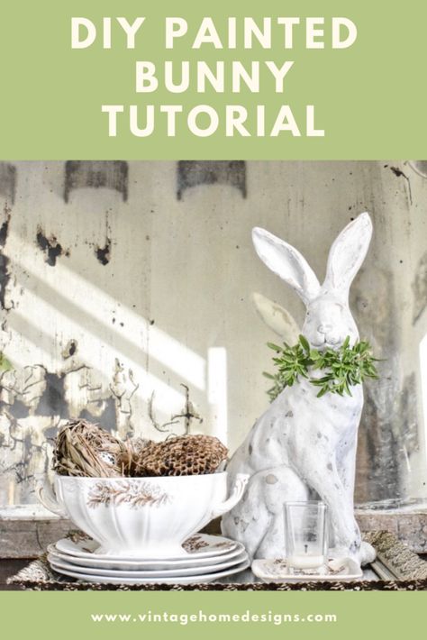 DIY Painted Bunny Tutorial - Vintage Home Designs Painted Bunnies, Bunny Tutorial, Painted Bunny, Rabbit Lamp, Ceramic Bunny, Rabbit Decor, Easter Inspiration, Easter Bunny Decorations, Easter Cross