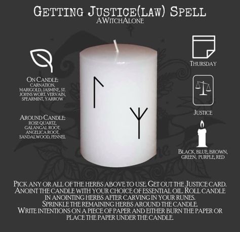 Protection From Law Spells, Spell For Legal Matters, Monday Magick, Rune Witchcraft, Justice Spells, Candle Magic Colors, Candle Magick Spells, Spiritual Topics, Banishing Spells